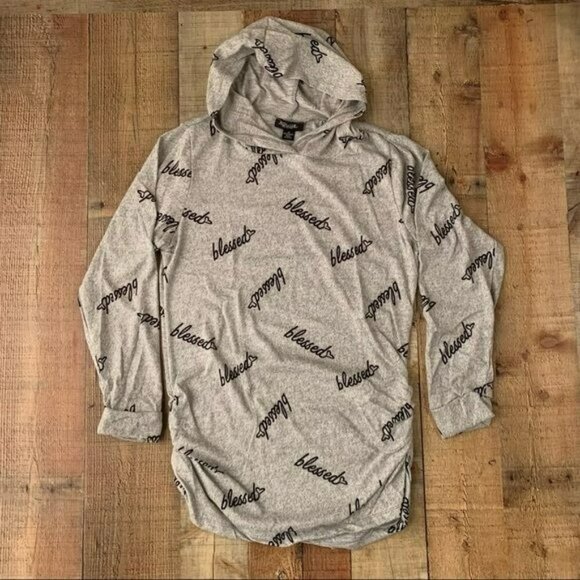 Rouge collection women’s gray lightweight hooded shirt with ruched sided blessed - Picture 1 of 6